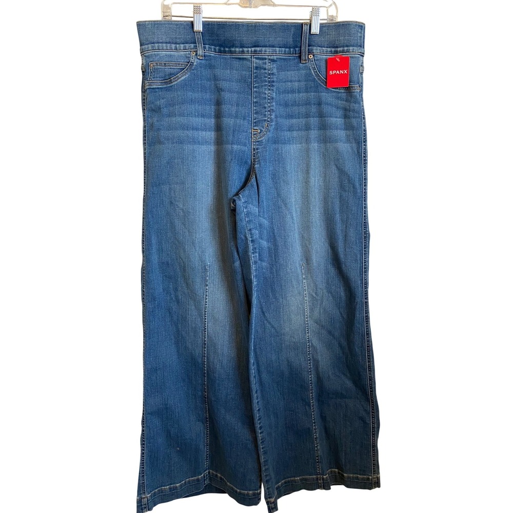 Spanx Seamed Front Wide Leg Jeans Vintage‎ Indigo Blue Plus Size 2X NWT